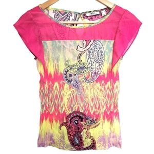 Mexx neon paisley micromesh top